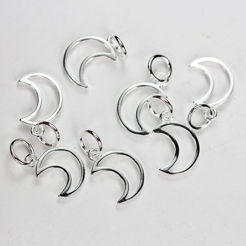 Charm 2pcs 925 Sterling Silver  Jewellery findings Charm Beads ,Moon  charm, 9mm, 5mm closed jump ring