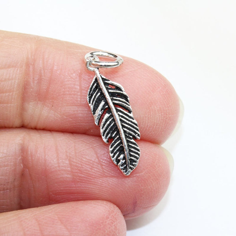 Jewelry charms 4pcs Antiqued 925 Sterling Silver Jewellery findings Charm Beads , 16*7mm Feather