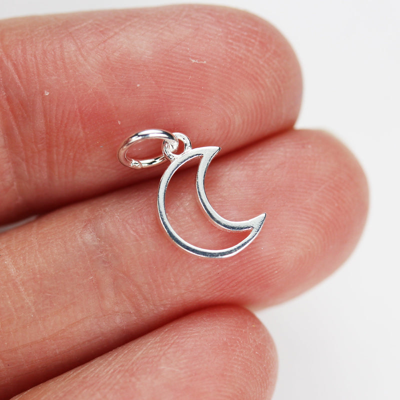 Charm 2pcs 925 Sterling Silver  Jewellery findings Charm Beads ,Moon  charm, 9mm, 5mm closed jump ring