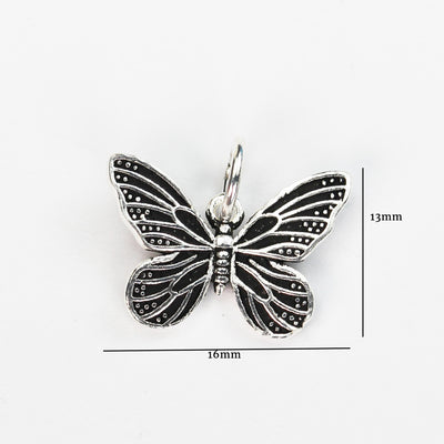 Charm 2pcs Antique 925 Sterling Silver Jewellery findings Butterfly Charm Beads , Butterfly Pendant, 13*16mm, 6mm Closed Jump Ring