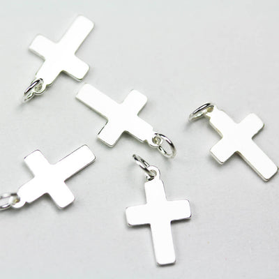 Jewelry charms 4pcs 925 Sterling Silver Jewellery findings Charm Beads , Cross charm, 13*8mm,0.7mm thickness, 5mm closed jump ring