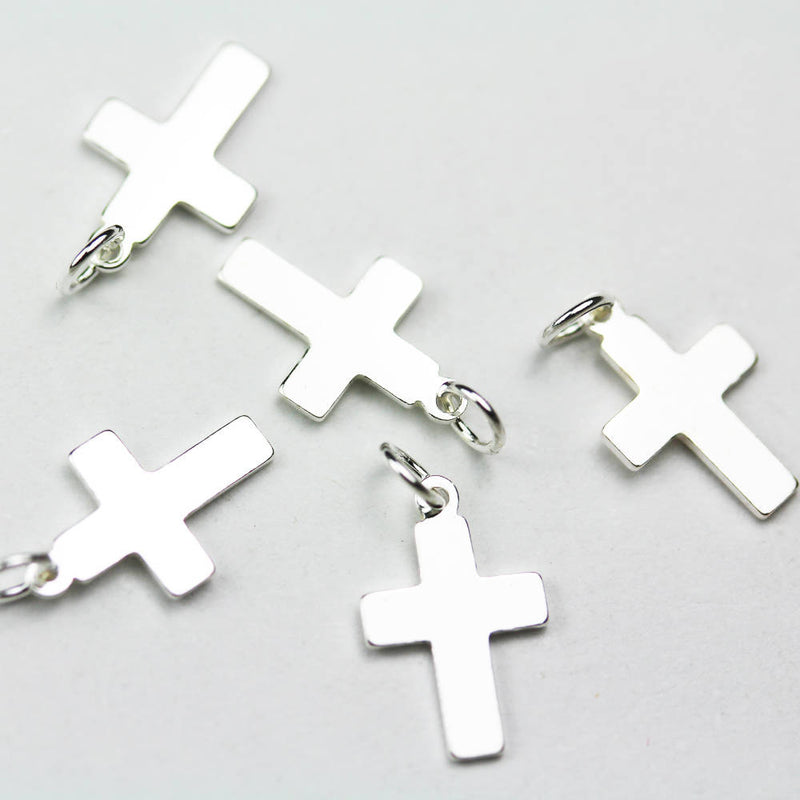 Jewelry charms 4pcs 925 Sterling Silver Jewellery findings Charm Beads , Cross charm, 13*8mm,0.7mm thickness, 5mm closed jump ring