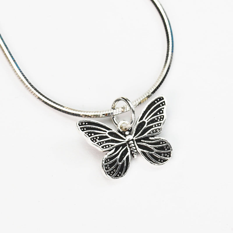 Charm 2pcs Antique 925 Sterling Silver Jewellery findings Butterfly Charm Beads , Butterfly Pendant, 13*16mm, 6mm Closed Jump Ring