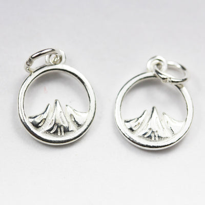 Charm 925 Sterling Silver Jewellery Findings Charm Beads , 2pcs 12mm Mountain Charms, 6mm closed Jump Ring