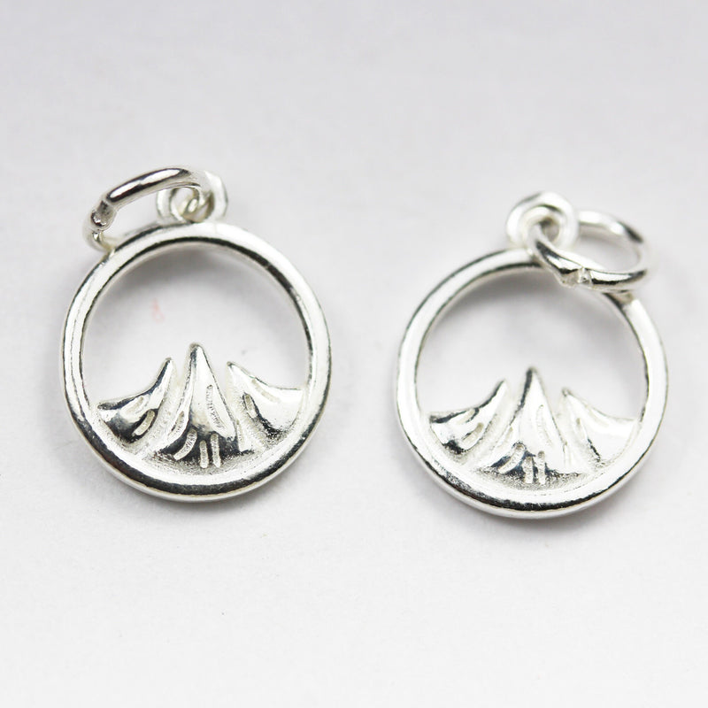 Charm 925 Sterling Silver Jewellery Findings Charm Beads , 2pcs 12mm Mountain Charms, 6mm closed Jump Ring