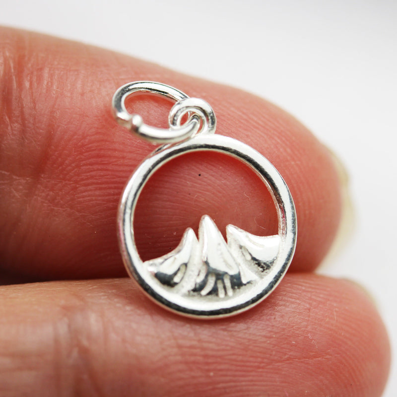 Charm 925 Sterling Silver Jewellery Findings Charm Beads , 2pcs 12mm Mountain Charms, 6mm closed Jump Ring