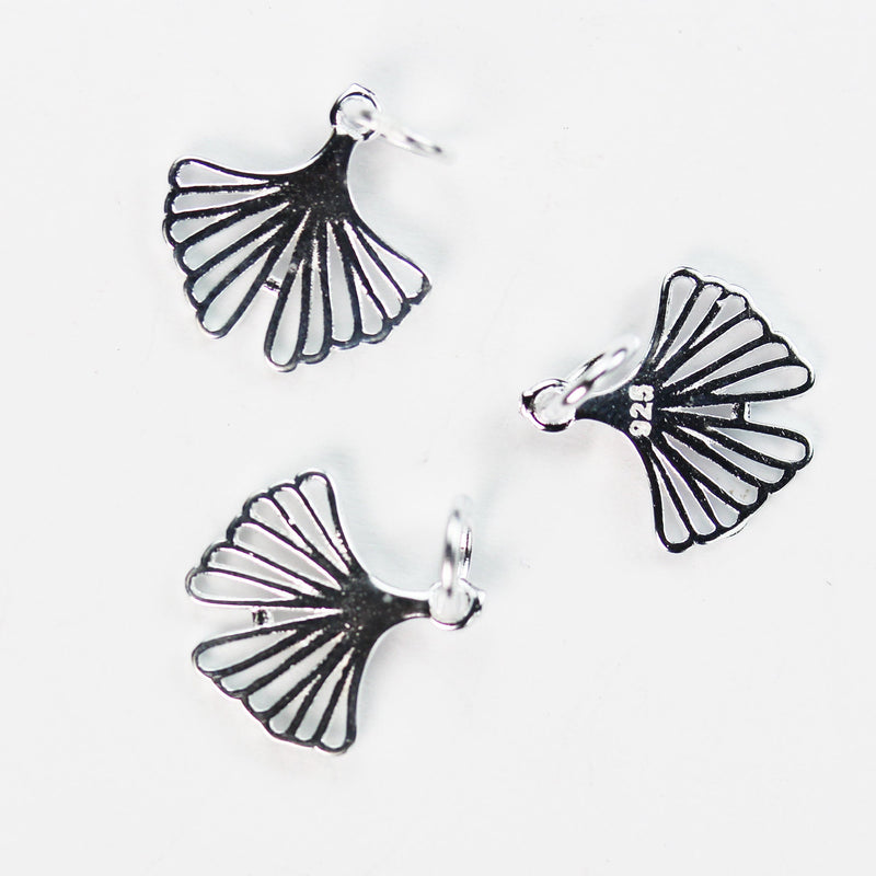 Charm 2pcs Ginko leaf, 925 Sterling Silver Jewellery findings Charm Beads , 13*13mm Ginko Leaf, 6mm Closed Jump Ring