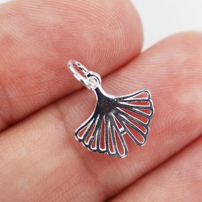 Charm 2pcs Ginko leaf, 925 Sterling Silver Jewellery findings Charm Beads , 13*13mm Ginko Leaf, 6mm Closed Jump Ring