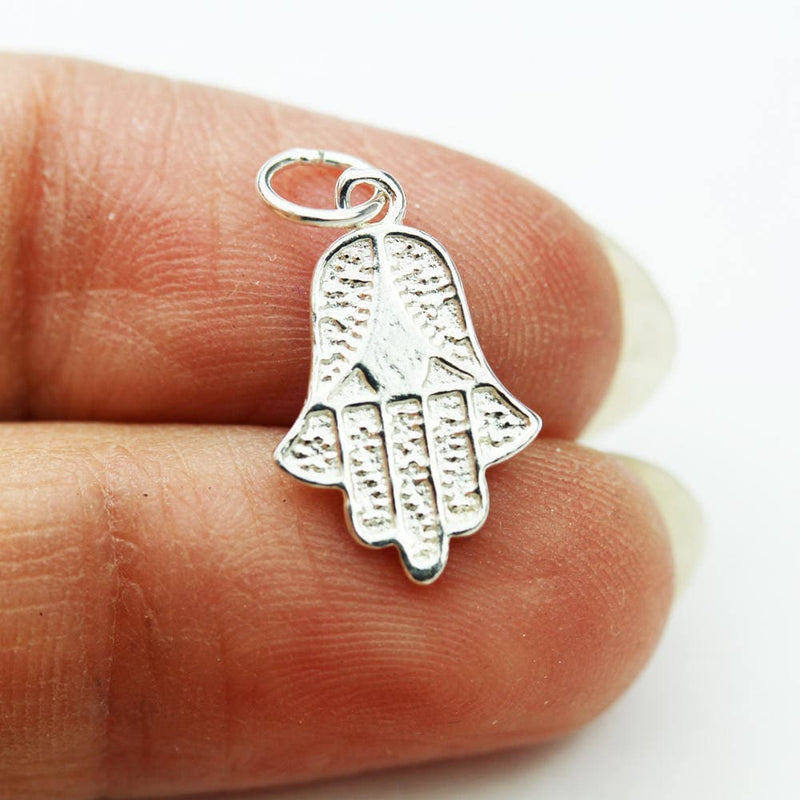 Silver Charm 2pcs Hamsa Hand Charms, 925 Sterling Silver Jewellery findings Charm Beads, Hand of Fatima Charm, 16mm*11mm