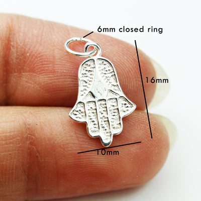 Silver Charm 2pcs Hamsa Hand Charms, 925 Sterling Silver Jewellery findings Charm Beads, Hand of Fatima Charm, 16mm*11mm