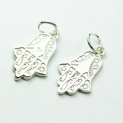 Silver Charm 2pcs Hamsa Hand Charms, 925 Sterling Silver Jewellery findings Charm Beads, Hand of Fatima Charm, 16mm*11mm