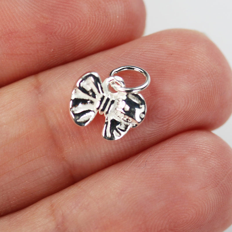 Charm 2pcs 925 Sterling Silver Jewellery findings Charm Beads , 11*10mm Bowtie, 6mm Closed Jump Ring