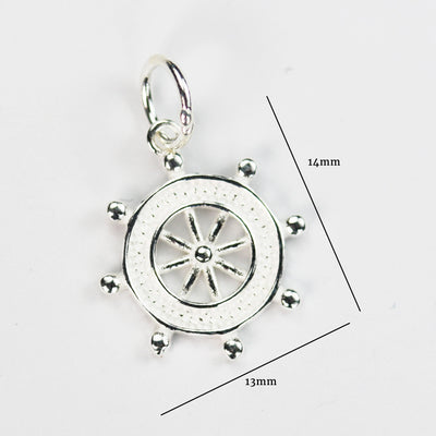 Silver Charm 2pcs 13*14mm Ship Wheel Charms 925 Sterling Silver Jewellery findings Charm Beads, 6mm Closed Jump Ring