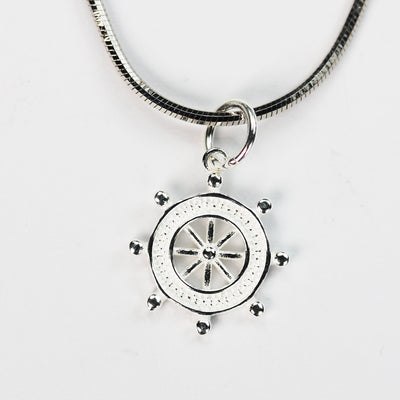 Silver Charm 2pcs 13*14mm Ship Wheel Charms 925 Sterling Silver Jewellery findings Charm Beads, 6mm Closed Jump Ring