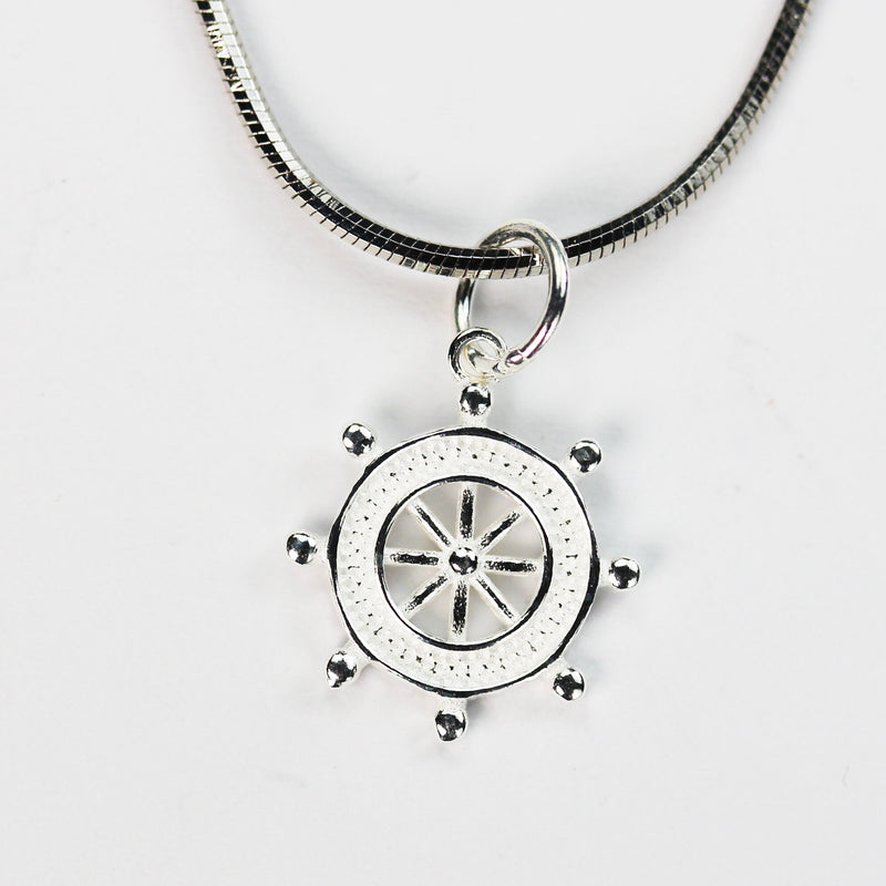 Silver Charm 2pcs 13*14mm Ship Wheel Charms 925 Sterling Silver Jewellery findings Charm Beads, 6mm Closed Jump Ring