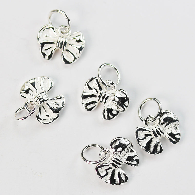 Charm 2pcs 925 Sterling Silver Jewellery findings Charm Beads , 11*10mm Bowtie, 6mm Closed Jump Ring