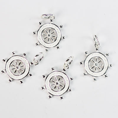 Silver Charm 2pcs 13*14mm Ship Wheel Charms 925 Sterling Silver Jewellery findings Charm Beads, 6mm Closed Jump Ring