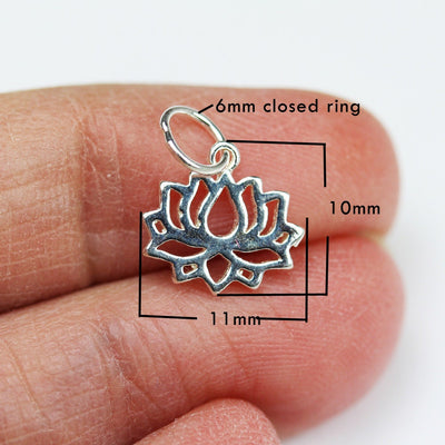 Charms 4pcs 925 Sterling Silver Jewellery findings Lotus Charm Beads , 12*11mm Lotus Flower,6mm Closed jump ring