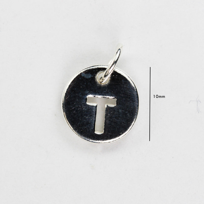 letter charms 1pc 925 Sterling Silver letter Charms,Silver Findings for  Necklace, Bracelet,10mm with 6mm Closed Jump Ring