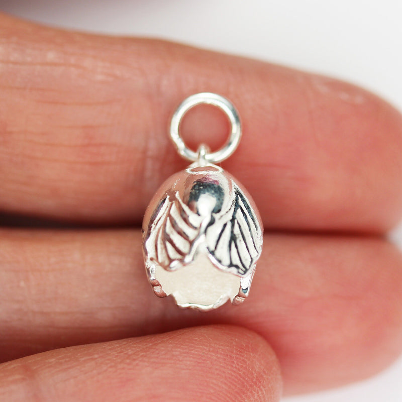 1pc 925 Sterling Silver Jewellery findings Tulip Charm Beads , 10mm Tulip Flower, 6mm closed ring