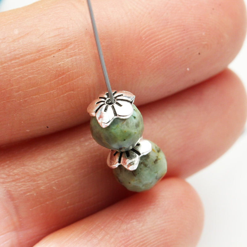 Silver Bead Caps 10pcs Jewelry Findings Bead cap,antiqued Sterling silver, 6*2mm  cap,1mm hole