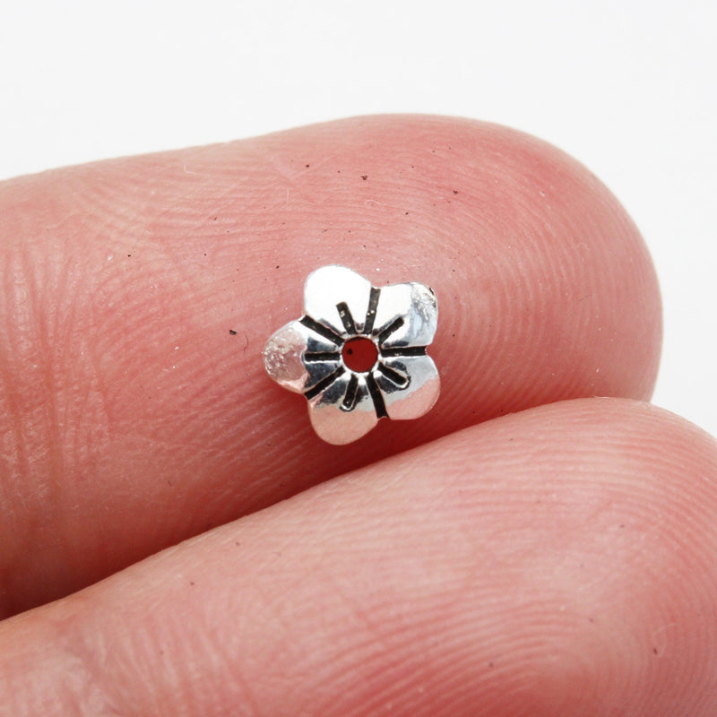 Silver Bead Caps 10pcs Jewelry Findings Bead cap,antiqued Sterling silver, 6*2mm  cap,1mm hole