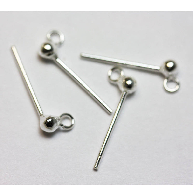 Earring Findings 6pcs 925 Sterling silver Jewellery Findings Earstud, 3/4mm ball with split-loop, hole1.5mm