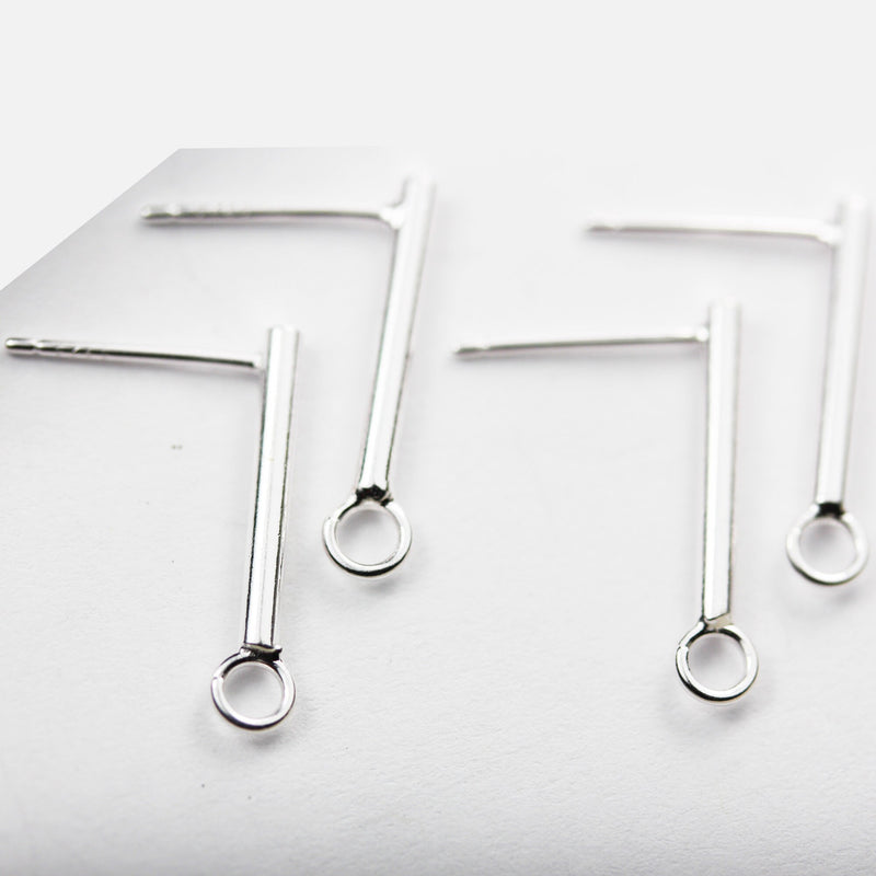Earring Findings 4pcs 925 Sterling silver Jewellery Findings Earstud, 17mm Drop with loop, hole2.5mm