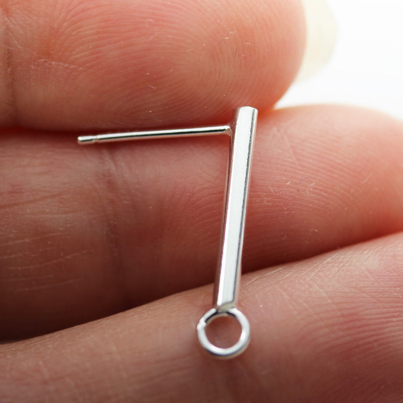 Earring Findings 4pcs 925 Sterling silver Jewellery Findings Earstud, 17mm Drop with loop, hole2.5mm