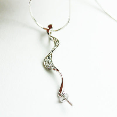 Pendent setting 1pc 925 Sterling silver Jewellery Findings ,w/cubic Zirconia,25*6mm,setting for half drilled beads