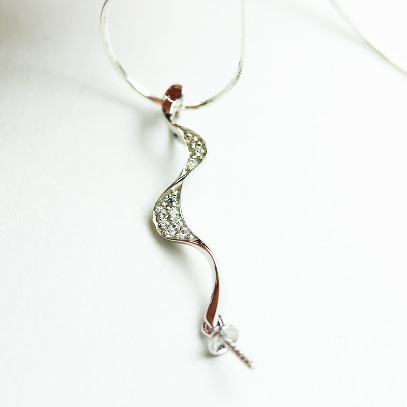 Pendent setting 1pc 925 Sterling silver Jewellery Findings ,w/cubic Zirconia,25*6mm,setting for half drilled beads