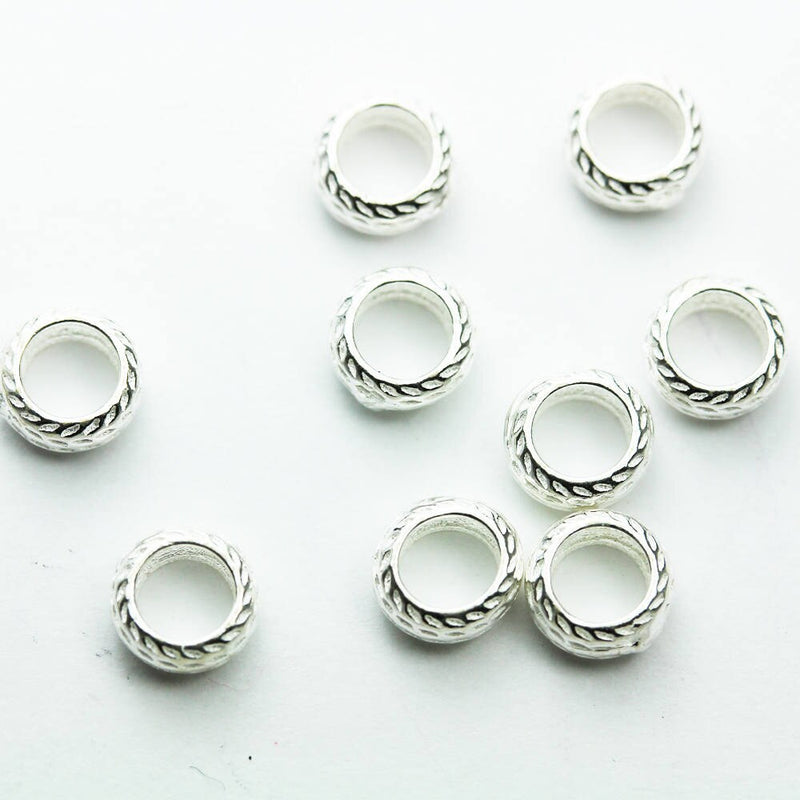 Spacer Beads 8pcs Big hole 925 Sterling Silver Jewellery findings Rondelle Spacer Beads, 6mm diameter, 3mm thick, hole 4mm