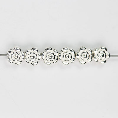 5mm silver beads Sterling Silver Beads 6pcs 925 Sterling Silver Jewellery findings Rose Flower Beads, 5.5mm, 3mm thick