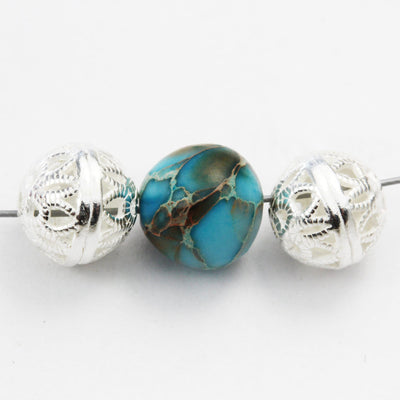 Silver Beads 4pcs  8mm 925 Sterling Silver Jewellery findings Filigree Ball Beads ,8mm round, hole1mm