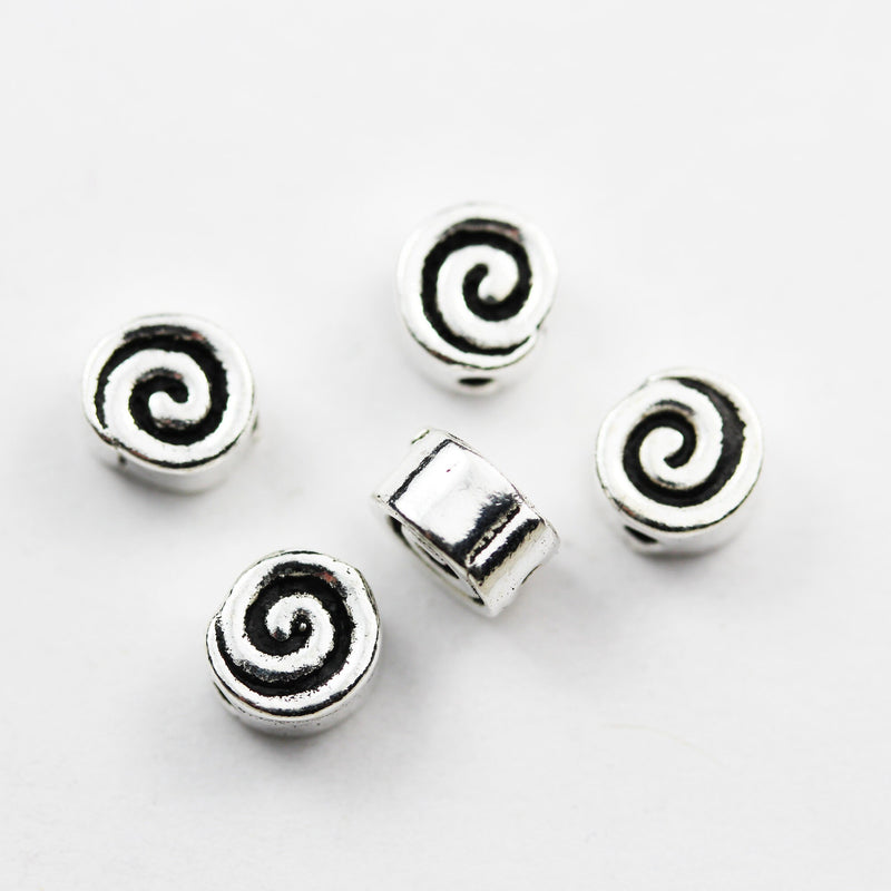 Silver Beads 2pcs 6.5mm  925 Antique Sterling Silver Jewellery findings Button Beads, 6.5mm Round,3.5mm Thickness, hole1 mm