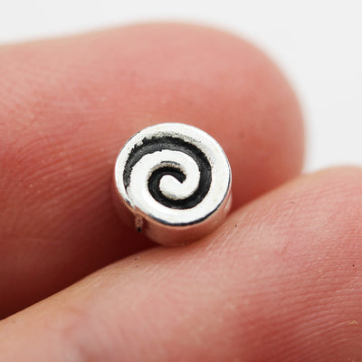 Silver Beads 2pcs 6.5mm  925 Antique Sterling Silver Jewellery findings Button Beads, 6.5mm Round,3.5mm Thickness, hole1 mm