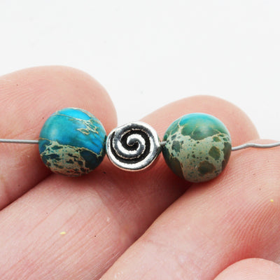 Silver Beads 2pcs 6.5mm  925 Antique Sterling Silver Jewellery findings Button Beads, 6.5mm Round,3.5mm Thickness, hole1 mm
