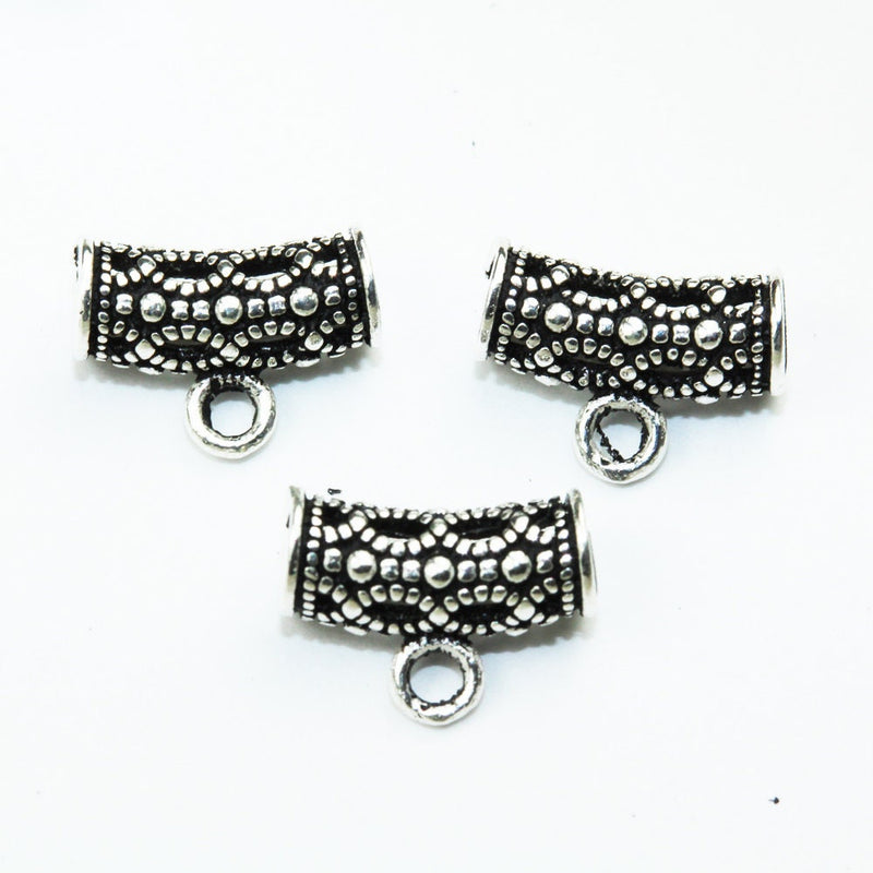 Connector Beads 4pcs Antiqued 925 Sterling silver jewellery Findings ,10*4mm filigree round tube with loop,1.5mm hole,1mm loop