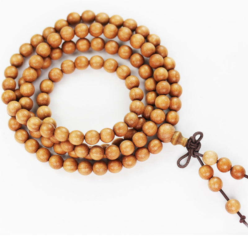 108pcs Natural Sandalwood Mala Prayer Beads Necklace/Bracelet Strand, One full strand,8mm Round