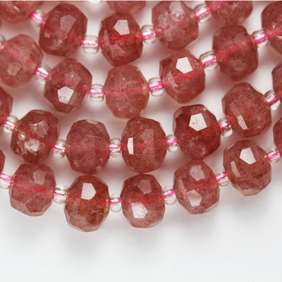 Natural Strawberry Quartz, 6*8mm Faceted Rondelle Gemstone Strand, 8 inch , about 25 beads,hole1mm