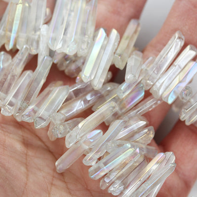 ClearAB Quartz, 18-25mmx4-5mm Gemstone Stick Beads, 16 inch , 1mm hole, about 100 beads