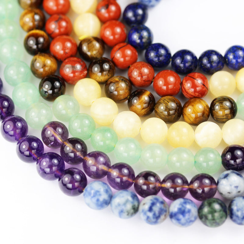 Chakra Beads 4mm Round Natural Gemstone, Amethyst Lapis Sodalite Aventurine Tigers Eye Yellow Jade Red Jasper 15.5", 90 beads, 0.8mm hole