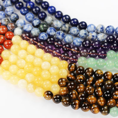 Chakra Beads 4mm Round Natural Gemstone, Amethyst Lapis Sodalite Aventurine Tigers Eye Yellow Jade Red Jasper 15.5", 90 beads, 0.8mm hole