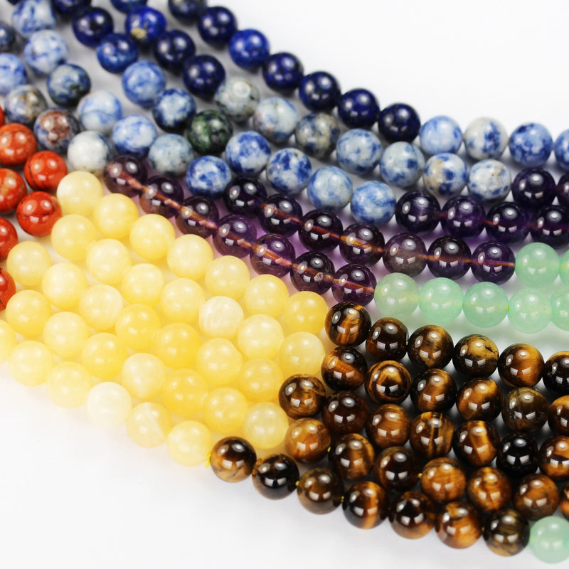 Chakra Beads 4mm Round Natural Gemstone, Amethyst Lapis Sodalite Aventurine Tigers Eye Yellow Jade Red Jasper 15.5", 90 beads, 0.8mm hole
