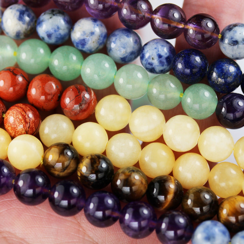 Chakra Beads 4mm Round Natural Gemstone, Amethyst Lapis Sodalite Aventurine Tigers Eye Yellow Jade Red Jasper 15.5", 90 beads, 0.8mm hole