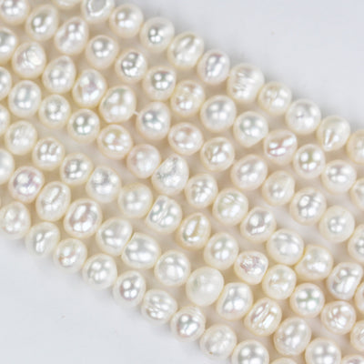5-6mm White Potato Freshwater Pearl Strands,14 inch, about 60 beads,0.6mm hole -PLF8292