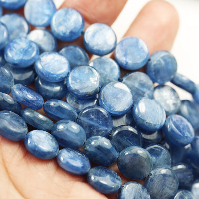 Natural Kyanite, 10mm Button Natural  Gemstone Beads, One full strand, 4mm thick,16", 1mm hole