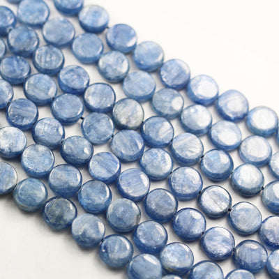 Natural Kyanite, 10mm Button Natural  Gemstone Beads, One full strand, 4mm thick,16", 1mm hole