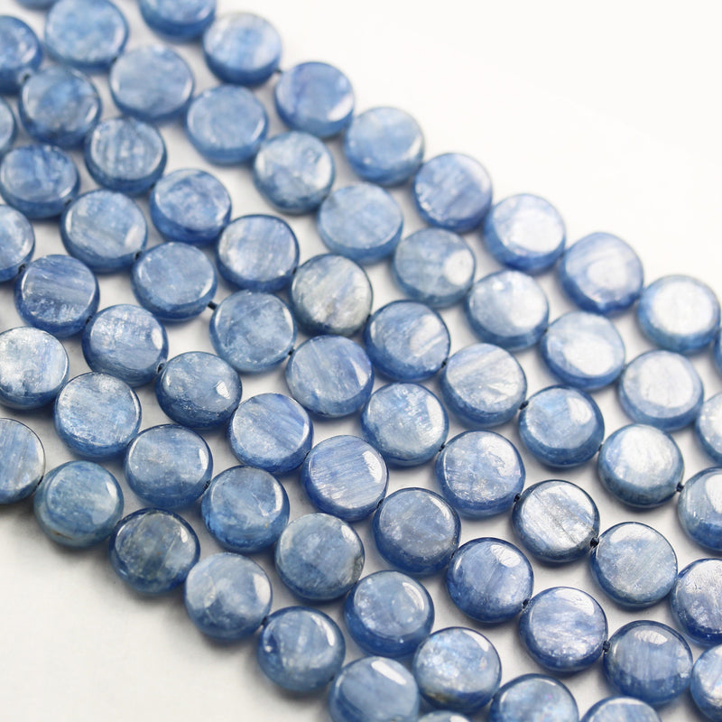 Natural Kyanite, 10mm Button Natural  Gemstone Beads, One full strand, 4mm thick,16", 1mm hole