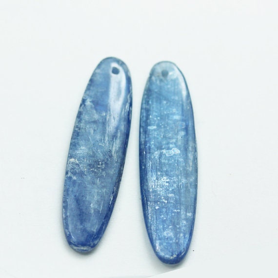 Kyanite, One pair 35* 9mm Oval Natural Gemstone Beads, Earring making drop, 2mm thick, hole1mm